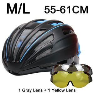 280g Goggles Cycling Helmet Insect Net Road Mountain MTB Bike Bicycle Helmet With Lens 28 Air Vent Helmet Bike Casco Ciclismo