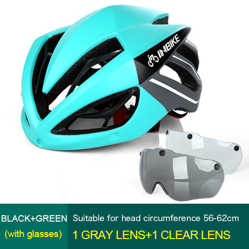 INBIKE Cycling Helmet Bicycle Helmet Magnetic Goggles Mountain Road Bike Helmets Sunglasses Cycling Glasses 3 Lens Bike Helmet