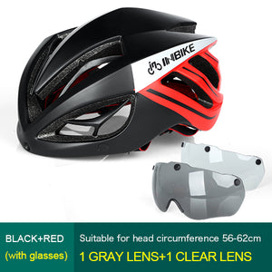 INBIKE Cycling Helmet Bicycle Helmet Magnetic Goggles Mountain Road Bike Helmets Sunglasses Cycling Glasses 3 Lens Bike Helmet