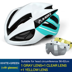 INBIKE Cycling Helmet Bicycle Helmet Magnetic Goggles Mountain Road Bike Helmets Sunglasses Cycling Glasses 3 Lens Bike Helmet