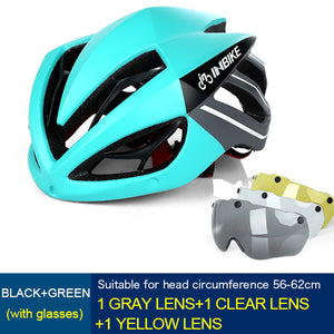 INBIKE Cycling Helmet Bicycle Helmet Magnetic Goggles Mountain Road Bike Helmets Sunglasses Cycling Glasses 3 Lens Bike Helmet