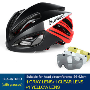 INBIKE Cycling Helmet Bicycle Helmet Magnetic Goggles Mountain Road Bike Helmets Sunglasses Cycling Glasses 3 Lens Bike Helmet