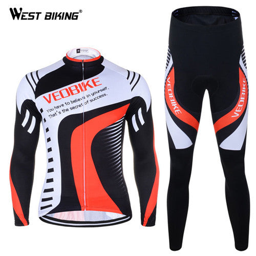 VEOBIKE Men's Bicycle Clothing Long Sleeve Jersey Gel Pad Pants Clothes Ropa Ciclismo MTB Road Running Bike Cycling Jersey Set